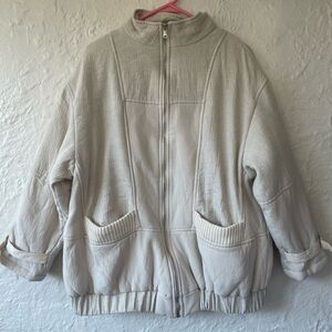 Zara oversized patchwork bomber style jacket, wool, linen blend; size XS - S
